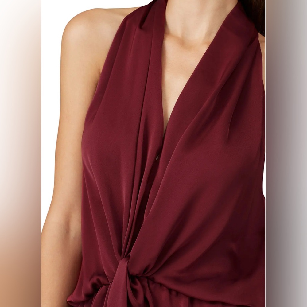 Ramy Brook Burgundy Backless Knot-Front Halter Dress - Picture 4 of 11